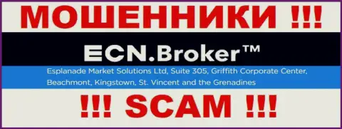 Незаконно действующая компания ECN Broker пустила корни в оффшорной зоне по адресу: Suite 305, Griffith Corporate Center, Beachmont, Kingstown, St. Vincent and the Grenadine, будьте очень бдительны